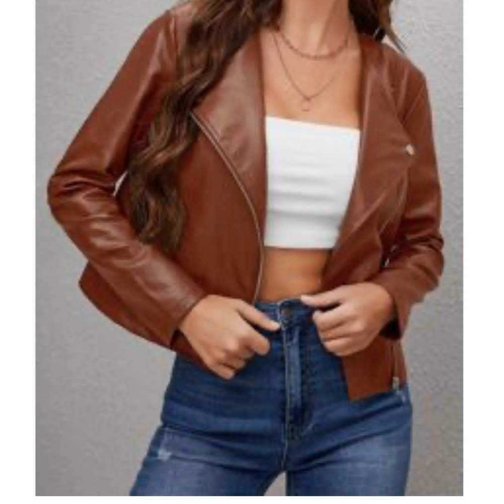 SHEIN Brown Leather Jacket, size medium